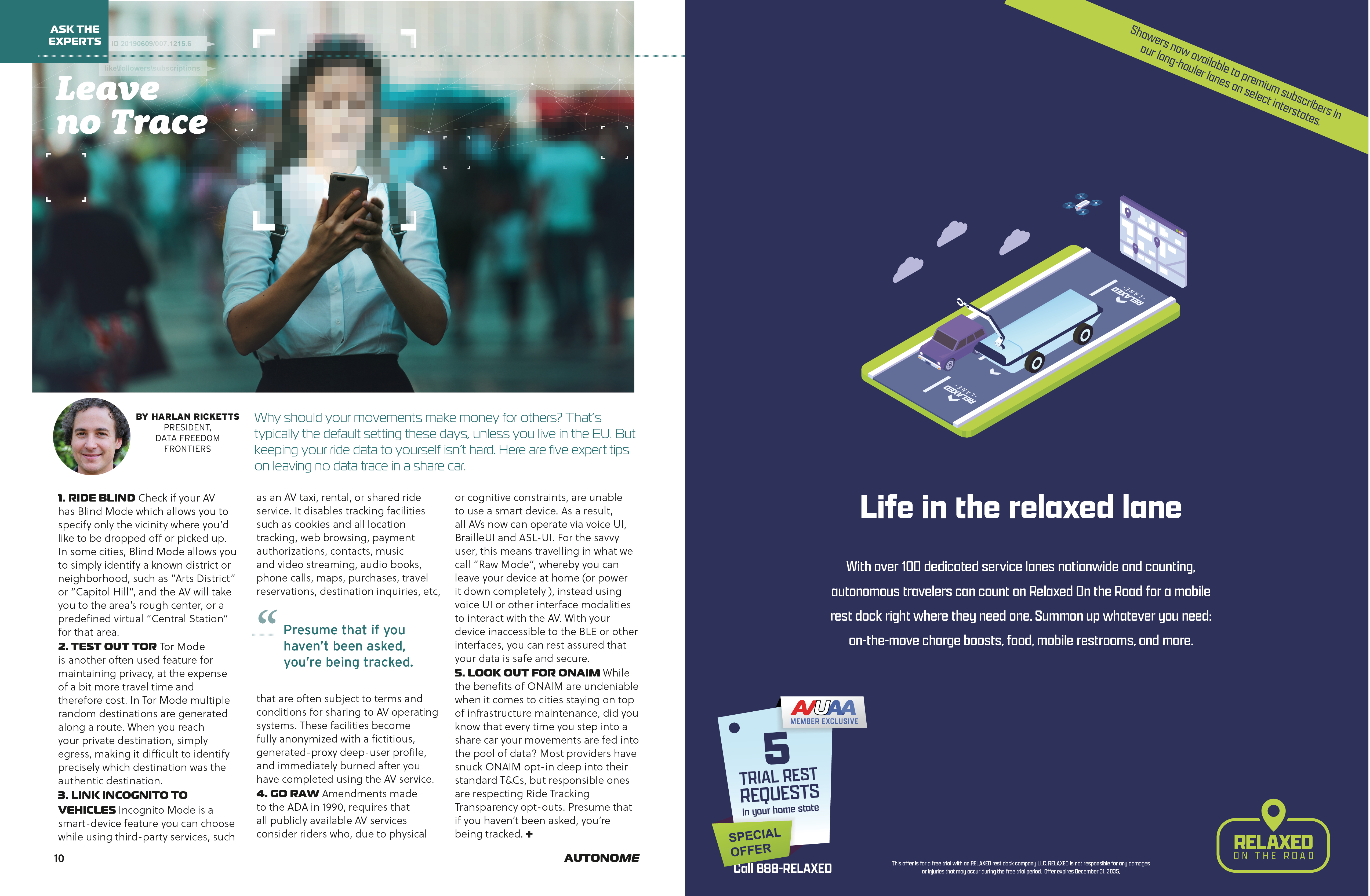 Spread from the Near Future Laboratory's magazine from a possible autonomous vehicle future